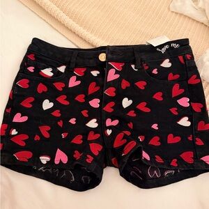 Trussardi Black Jean Shorts with Vibrant Heart Design